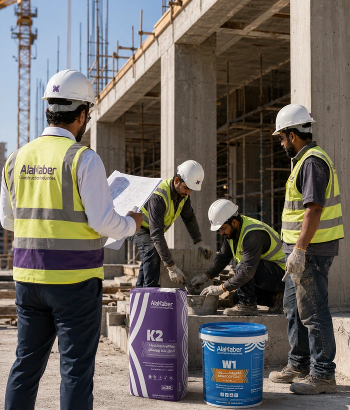 مهندس وفريق تنفيذ من الأكابر في موقع إنشائي